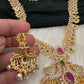 AD Red Green Multi Stone Peacock Mango Golden Finish Long Necklace