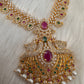 AD Red Green Multi Stone Peacock Mango Golden Finish Long Necklace