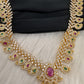 AD Red Green Multi Stone Peacock Mango Golden Finish Long Necklace
