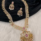 AD Red Green Multi Stone Peacock Mango Golden Finish Long Necklace