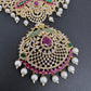 AD Red Green Multi Stone Peacock Pendent Golden Finish Short Necklace