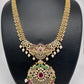 AD Red Green Multi Stone Peacock Pendent Golden Finish Long Necklace