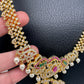 AD Red Green Multi Stone Peacock Pendent Golden Finish Long Necklace