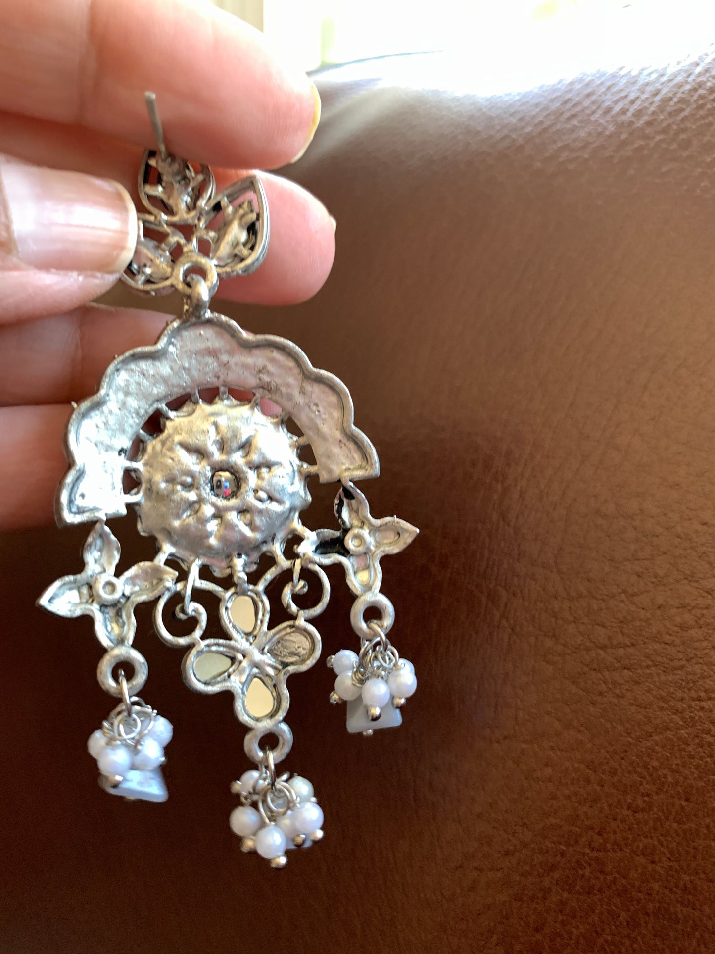 Floral Gray Beads and Pearls Earrings