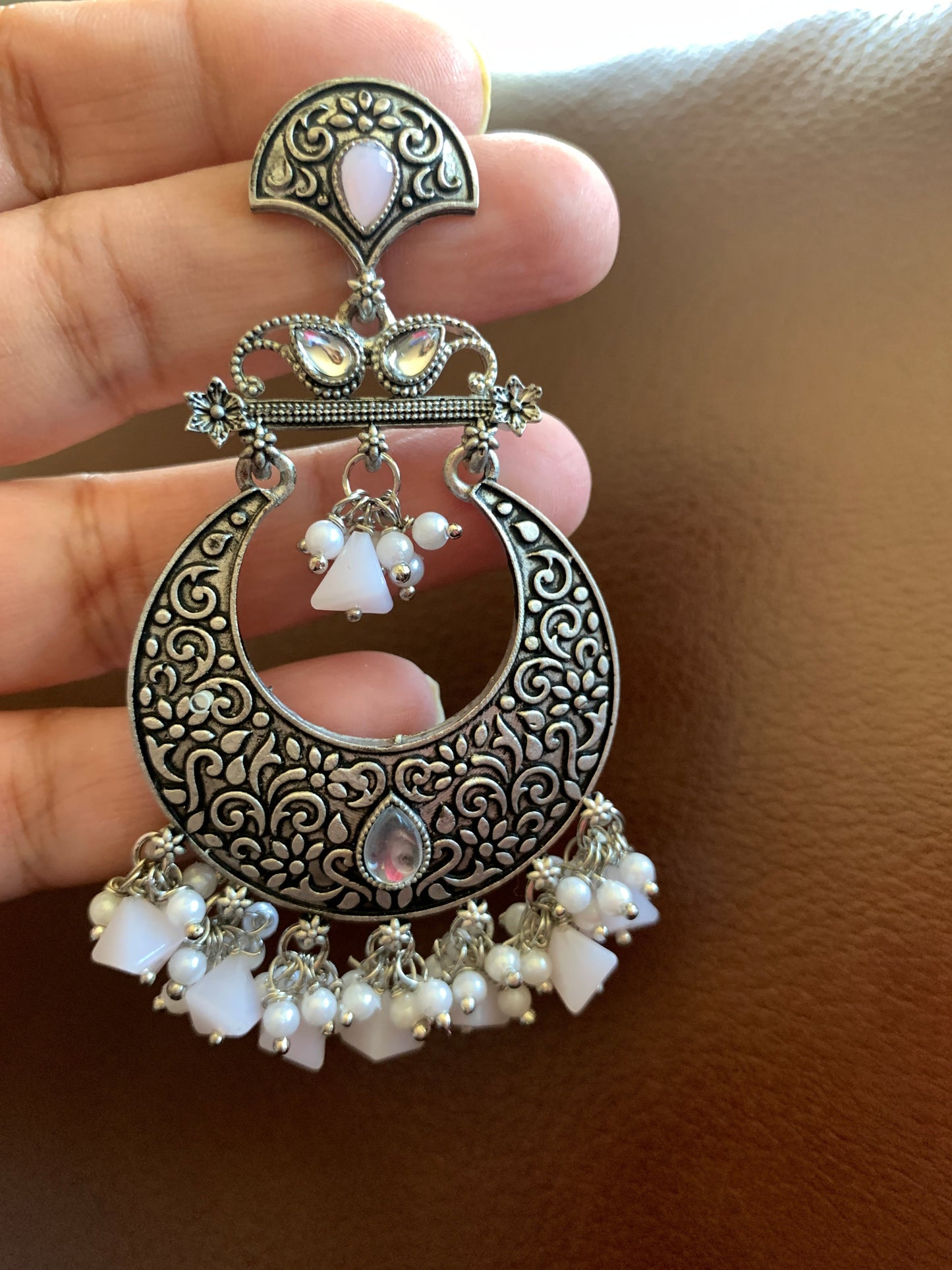 Chandbali Light Pink Beads and Pearls Earrings