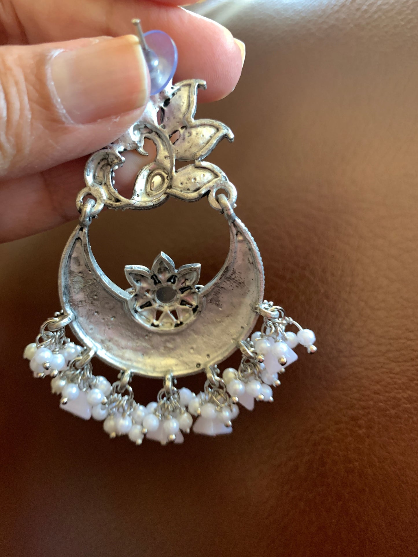 Peacock Chandbali Light Pink Beads and Pearls Earrings