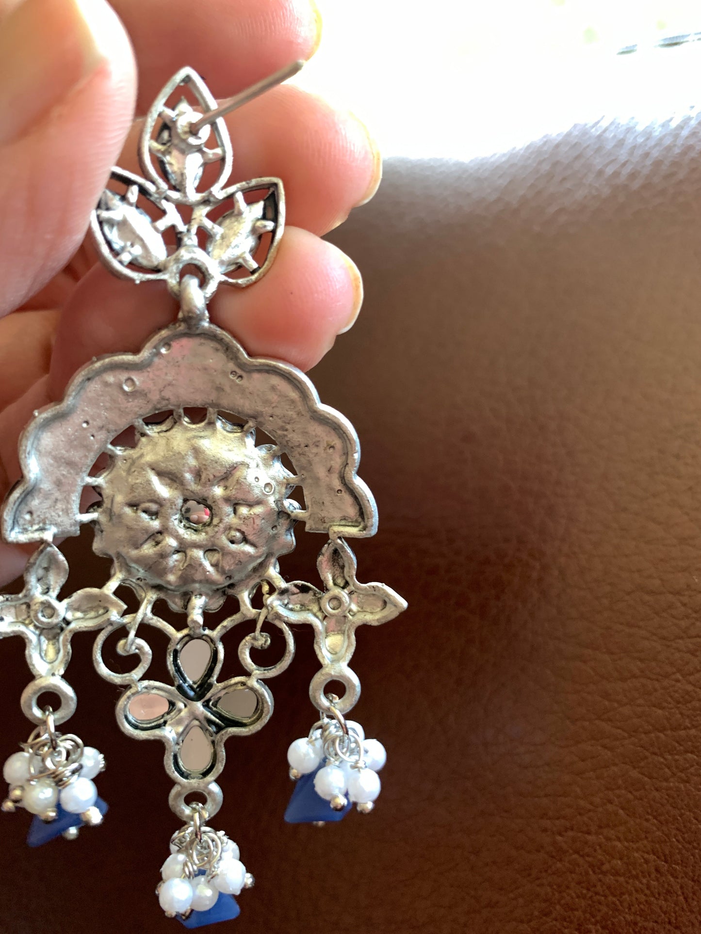 Floral Blue Beads and Pearls Earrings