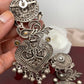 German Silver 92.5 Silver Polish Red Stone Peacok Earrings with Ghungru