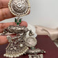 German Silver 92.5 Silver Polish Green Peacock Earrings with Pearls