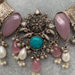 German Silver 92.5 Silver Pink Big Stones Around Neck Necklace with Ghungru and Pearls