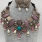 German Silver 92.5 Silver Pink Big Stones Around Neck Necklace with Ghungru and Pearls