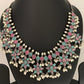Aqua and Pink Jhumka Design Short Necklace