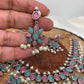 Aqua and Pink Jhumka Design Short Necklace