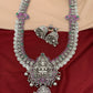 Goddess Lakshmi and Peacock German Silver 92.5 Silver Coated Long Necklace with Jhumka