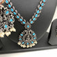 Goddess Lakshmi Teal Stone Oxidized German Silver Necklace