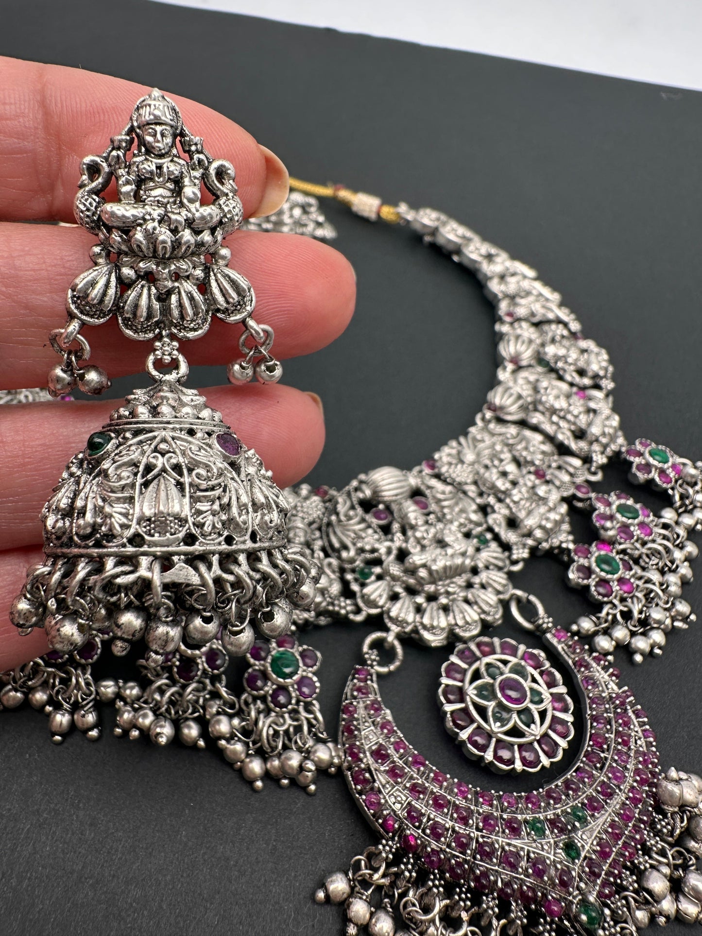 Goddess Lakshmi Silver Replica Short Necklace