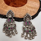 Elephant Red Green Stone Oxidized German Silver Earrings