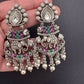 Elephant Red Green Stone Oxidized German Silver Earrings