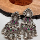 Elephant Red Green Stone Oxidized German Silver Earrings