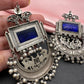 Chandbali AD Color Carved Stone Oxidized German Silver Earrings - Blue