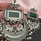 Chandbali AD Color Carved Stone Oxidized German Silver Earrings - Green