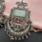 Chandbali AD Color Carved Stone Oxidized German Silver Earrings - LightGreen