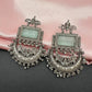 Chandbali AD Color Carved Stone Oxidized German Silver Earrings - LightGreen