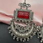 Chandbali AD Color Carved Stone Oxidized German Silver Earrings - Red