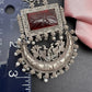 Chandbali AD Color Carved Stone Oxidized German Silver Earrings - Red
