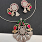 Kundan German Silver Oxidized Hasli Necklace - Pink