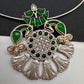 Kundan German Silver Oxidized Hasli Necklace - Green