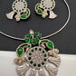 Kundan German Silver Oxidized Hasli Necklace - Green
