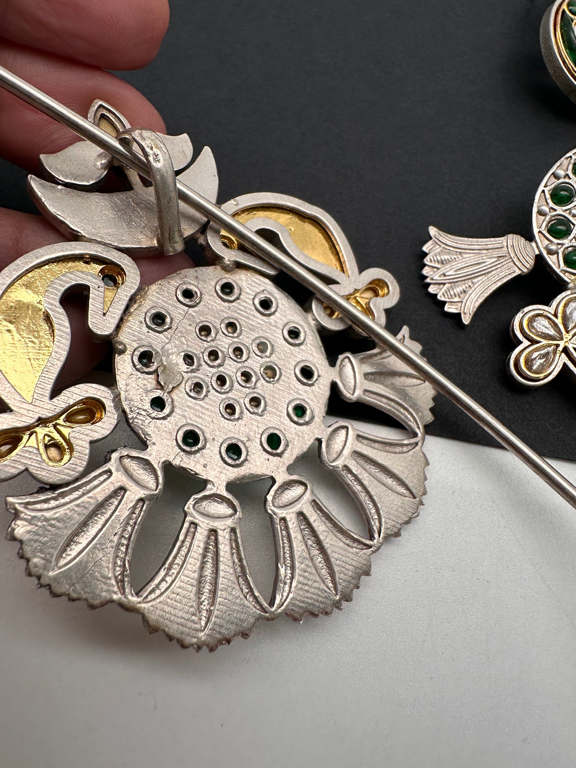 Kundan German Silver Oxidized Hasli Necklace - Green