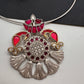 Kundan German Silver Oxidized Hasli Necklace - Red