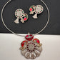 Kundan German Silver Oxidized Hasli Necklace - Red