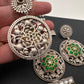 Kundan German Silver Oxidized Silver Replica Color Stone Necklace Set - Green