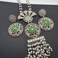Kundan German Silver Oxidized Silver Replica Color Stone Necklace Set - Green