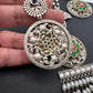 Kundan German Silver Oxidized Silver Replica Color Stone Necklace Set - Pink