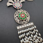 Kundan German Silver Oxidized Silver Replica Color Stone Necklace Set - Pink