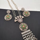 Kundan German Silver Oxidized Silver Replica Color Stone Necklace Set - Pink