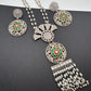 Kundan German Silver Oxidized Silver Replica Color Stone Necklace Set - Pink