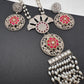 Kundan German Silver Oxidized Silver Replica Color Stone Necklace Set - Red