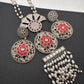 Kundan German Silver Oxidized Silver Replica Color Stone Necklace Set - Red