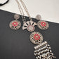 Kundan German Silver Oxidized Silver Replica Color Stone Necklace Set - Red