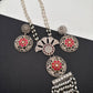 Kundan German Silver Oxidized Silver Replica Color Stone Necklace Set - Red