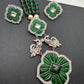 Kundan German Silver Oxidized Silver Replica Color Stone Pearls Beads Rani Haar Necklace Set - Green