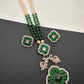 Kundan German Silver Oxidized Silver Replica Color Stone Pearls Beads Rani Haar Necklace Set - Green