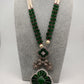 Kundan German Silver Oxidized Silver Replica Color Stone Pearls Beads Rani Haar Necklace Set - Green
