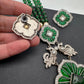 Kundan German Silver Oxidized Silver Replica Color Stone Pearls Beads Rani Haar Necklace Set - Green
