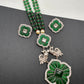 Kundan German Silver Oxidized Silver Replica Color Stone Pearls Beads Rani Haar Necklace Set - Green